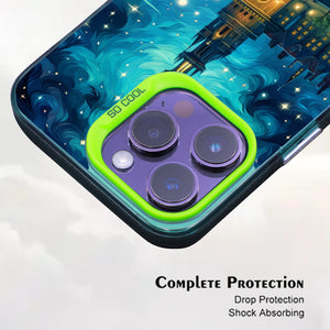 【BUY 4 ONLY PAY FOR 2】So Cool Case for iPhone with Unique Design, starry night Hard Back + Soft Frame with Independent Button Protective Case for iPhone -Castle Christmas tree with a starry sky