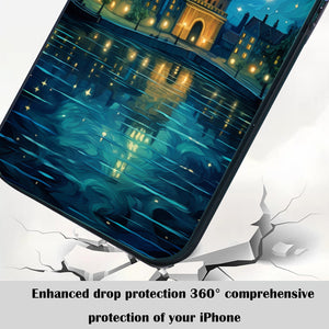 【BUY 4 ONLY PAY FOR 2】So Cool Case for iPhone with Unique Design, starry night Hard Back + Soft Frame with Independent Button Protective Case for iPhone -Castle Christmas tree with a starry sky