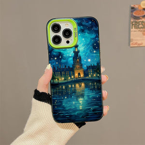 【BUY 4 ONLY PAY FOR 2】So Cool Case for iPhone with Unique Design, starry night Hard Back + Soft Frame with Independent Button Protective Case for iPhone -Castle Christmas tree with a starry sky