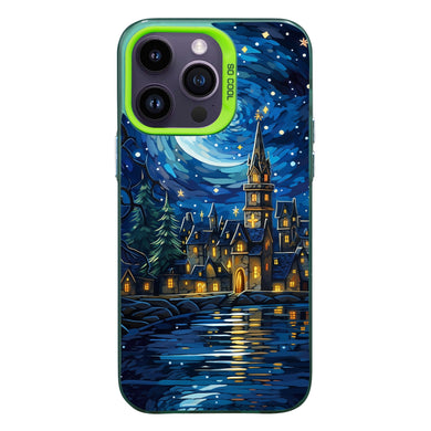 【BUY 4 ONLY PAY FOR 2】So Cool Case for iPhone with Unique Design, starry night Hard Back + Soft Frame with Independent Button Protective Case for iPhone -Castle Christmas tree with a starry sky2