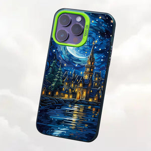 【BUY 4 ONLY PAY FOR 2】So Cool Case for iPhone with Unique Design, starry night Hard Back + Soft Frame with Independent Button Protective Case for iPhone -Castle Christmas tree with a starry sky2