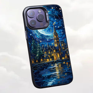 【BUY 4 ONLY PAY FOR 2】So Cool Case for iPhone with Unique Design, starry night Hard Back + Soft Frame with Independent Button Protective Case for iPhone -Castle Christmas tree with a starry sky2