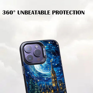 【BUY 4 ONLY PAY FOR 2】So Cool Case for iPhone with Unique Design, starry night Hard Back + Soft Frame with Independent Button Protective Case for iPhone -Castle Christmas tree with a starry sky2