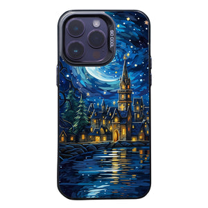 【BUY 4 ONLY PAY FOR 2】So Cool Case for iPhone with Unique Design, starry night Hard Back + Soft Frame with Independent Button Protective Case for iPhone -Castle Christmas tree with a starry sky2