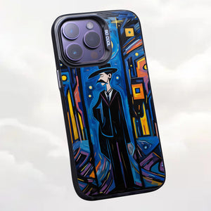 【BUY 4 ONLY PAY FOR 2】So Cool Case for iPhone with Unique Design, starry night Hard Back + Soft Frame with Independent Button Protective Case for iPhone -Abstract oil painting man standing under the moon