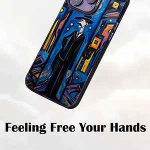 【BUY 4 ONLY PAY FOR 2】So Cool Case for iPhone with Unique Design, starry night Hard Back + Soft Frame with Independent Button Protective Case for iPhone -Abstract oil painting man standing under the moon