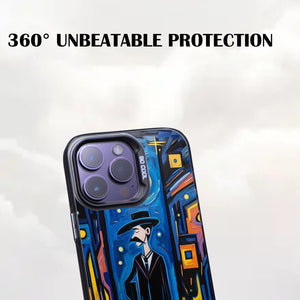 【BUY 4 ONLY PAY FOR 2】So Cool Case for iPhone with Unique Design, starry night Hard Back + Soft Frame with Independent Button Protective Case for iPhone -Abstract oil painting man standing under the moon