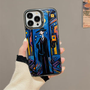 【BUY 4 ONLY PAY FOR 2】So Cool Case for iPhone with Unique Design, starry night Hard Back + Soft Frame with Independent Button Protective Case for iPhone -Abstract oil painting man standing under the moon