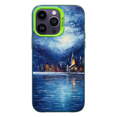 【BUY 4 ONLY PAY FOR 2】So Cool Case for iPhone with Unique Design, starry night Hard Back + Soft Frame with Independent Button Protective Case for iPhone -christmas at lake winter landscape