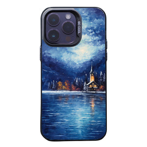 【BUY 4 ONLY PAY FOR 2】So Cool Case for iPhone with Unique Design, starry night Hard Back + Soft Frame with Independent Button Protective Case for iPhone -christmas at lake winter landscape