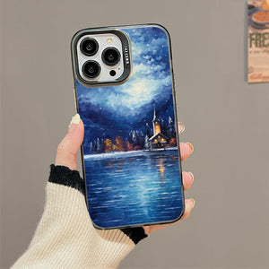 【BUY 4 ONLY PAY FOR 2】So Cool Case for iPhone with Unique Design, starry night Hard Back + Soft Frame with Independent Button Protective Case for iPhone -christmas at lake winter landscape