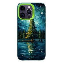 【BUY 4 ONLY PAY FOR 2】So Cool Case for iPhone with Unique Design, starry night Hard Back + Soft Frame with Independent Button Protective Case for iPhone -christmas tree Lake impressionist oil painting