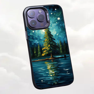 【BUY 4 ONLY PAY FOR 2】So Cool Case for iPhone with Unique Design, starry night Hard Back + Soft Frame with Independent Button Protective Case for iPhone -christmas tree Lake impressionist oil painting