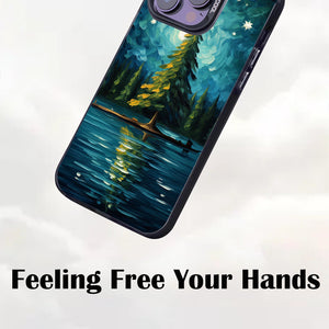 【BUY 4 ONLY PAY FOR 2】So Cool Case for iPhone with Unique Design, starry night Hard Back + Soft Frame with Independent Button Protective Case for iPhone -christmas tree Lake impressionist oil painting