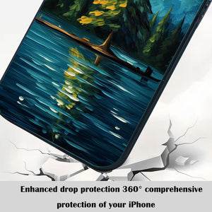 【BUY 4 ONLY PAY FOR 2】So Cool Case for iPhone with Unique Design, starry night Hard Back + Soft Frame with Independent Button Protective Case for iPhone -christmas tree Lake impressionist oil painting