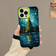 【BUY 4 ONLY PAY FOR 2】So Cool Case for iPhone with Unique Design, starry night Hard Back + Soft Frame with Independent Button Protective Case for iPhone -christmas tree Lake impressionist oil painting