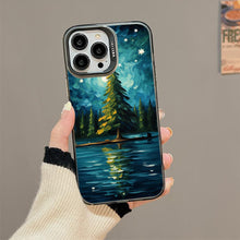 【BUY 4 ONLY PAY FOR 2】So Cool Case for iPhone with Unique Design, starry night Hard Back + Soft Frame with Independent Button Protective Case for iPhone -christmas tree Lake impressionist oil painting