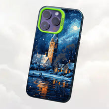 【BUY 4 ONLY PAY FOR 2】So Cool Case for iPhone with Unique Design, starry night Hard Back + Soft Frame with Independent Button Protective Case for iPhone -church in the snow and tree on the lake with a starry night sky