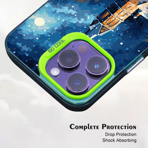 【BUY 4 ONLY PAY FOR 2】So Cool Case for iPhone with Unique Design, starry night Hard Back + Soft Frame with Independent Button Protective Case for iPhone -church in the snow and tree on the lake with a starry night sky