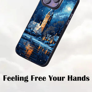 【BUY 4 ONLY PAY FOR 2】So Cool Case for iPhone with Unique Design, starry night Hard Back + Soft Frame with Independent Button Protective Case for iPhone -church in the snow and tree on the lake with a starry night sky