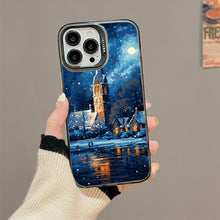 【BUY 4 ONLY PAY FOR 2】So Cool Case for iPhone with Unique Design, starry night Hard Back + Soft Frame with Independent Button Protective Case for iPhone -church in the snow and tree on the lake with a starry night sky