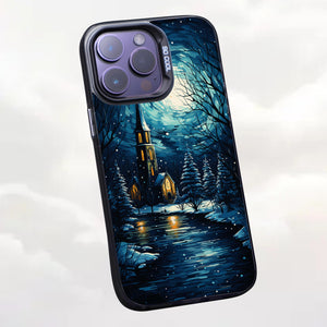 【BUY 4 ONLY PAY FOR 2】So Cool Case for iPhone with Unique Design, starry night Hard Back + Soft Frame with Independent Button Protective Case for iPhone -church in the snow and tree on the lake with a starry night sky2