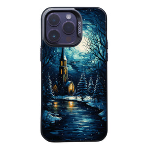 【BUY 4 ONLY PAY FOR 2】So Cool Case for iPhone with Unique Design, starry night Hard Back + Soft Frame with Independent Button Protective Case for iPhone -church in the snow and tree on the lake with a starry night sky2