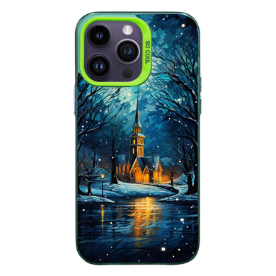 【BUY 4 ONLY PAY FOR 2】So Cool Case for iPhone with Unique Design, starry night Hard Back + Soft Frame with Independent Button Protective Case for iPhone -church in the snow and tree on the lake with a starry night sky3