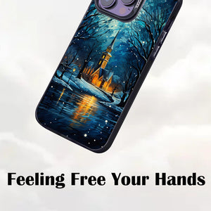 【BUY 4 ONLY PAY FOR 2】So Cool Case for iPhone with Unique Design, starry night Hard Back + Soft Frame with Independent Button Protective Case for iPhone -church in the snow and tree on the lake with a starry night sky3
