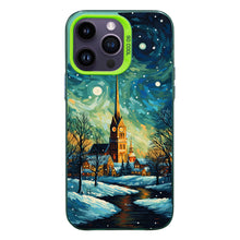 【BUY 4 ONLY PAY FOR 2】So Cool Case for iPhone with Unique Design, starry night Hard Back + Soft Frame with Independent Button Protective Case for iPhone -church in the snow and tree on the lake with a starry night sky4