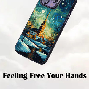 【BUY 4 ONLY PAY FOR 2】So Cool Case for iPhone with Unique Design, starry night Hard Back + Soft Frame with Independent Button Protective Case for iPhone -church in the snow and tree on the lake with a starry night sky4