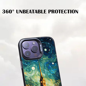 【BUY 4 ONLY PAY FOR 2】So Cool Case for iPhone with Unique Design, starry night Hard Back + Soft Frame with Independent Button Protective Case for iPhone -church in the snow and tree on the lake with a starry night sky4