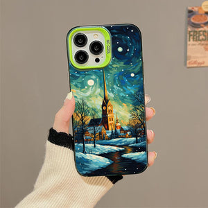 【BUY 4 ONLY PAY FOR 2】So Cool Case for iPhone with Unique Design, starry night Hard Back + Soft Frame with Independent Button Protective Case for iPhone -church in the snow and tree on the lake with a starry night sky4