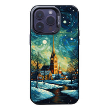 【BUY 4 ONLY PAY FOR 2】So Cool Case for iPhone with Unique Design, starry night Hard Back + Soft Frame with Independent Button Protective Case for iPhone -church in the snow and tree on the lake with a starry night sky4