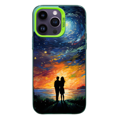 【BUY 4 ONLY PAY FOR 2】So Cool Case for iPhone with Unique Design, starry night Hard Back + Soft Frame with Independent Button Protective Case for iPhone -couple looking at the sky impressionist vincent van gogh colorful animation comic art