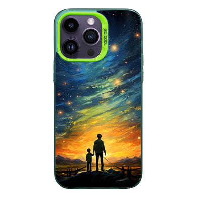 【BUY 4 ONLY PAY FOR 2】So Cool Case for iPhone with Unique Design, starry night Hard Back + Soft Frame with Independent Button Protective Case for iPhone -father and son looking at the sky impressionist colorful animation comic art