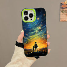 【BUY 4 ONLY PAY FOR 2】So Cool Case for iPhone with Unique Design, starry night Hard Back + Soft Frame with Independent Button Protective Case for iPhone -father and son looking at the sky impressionist colorful animation comic art