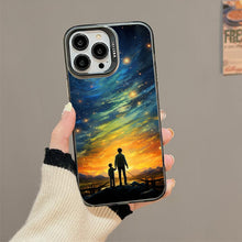 【BUY 4 ONLY PAY FOR 2】So Cool Case for iPhone with Unique Design, starry night Hard Back + Soft Frame with Independent Button Protective Case for iPhone -father and son looking at the sky impressionist colorful animation comic art