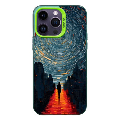 【BUY 4 ONLY PAY FOR 2】So Cool Case for iPhone with Unique Design, starry night Hard Back + Soft Frame with Independent Button Protective Case for iPhone -girl in red listening to the sirens abstract