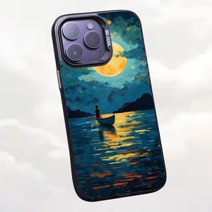 【BUY 4 ONLY PAY FOR 2】So Cool Case for iPhone with Unique Design, starry night Hard Back + Soft Frame with Independent Button Protective Case for iPhone -boat girl under the moon impressionist