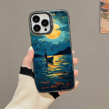【BUY 4 ONLY PAY FOR 2】So Cool Case for iPhone with Unique Design, starry night Hard Back + Soft Frame with Independent Button Protective Case for iPhone -boat girl under the moon impressionist