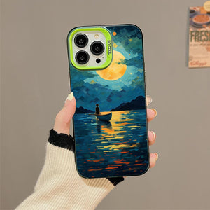 【BUY 4 ONLY PAY FOR 2】So Cool Case for iPhone with Unique Design, starry night Hard Back + Soft Frame with Independent Button Protective Case for iPhone -boat girl under the moon impressionist