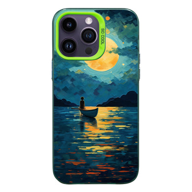 【BUY 4 ONLY PAY FOR 2】So Cool Case for iPhone with Unique Design, starry night Hard Back + Soft Frame with Independent Button Protective Case for iPhone -boat girl under the moon impressionist