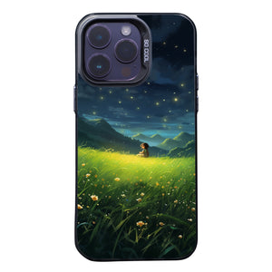 【BUY 4 ONLY PAY FOR 2】So Cool Case for iPhone with Unique Design, starry night Hard Back + Soft Frame with Independent Button Protective Case for iPhone -glowing stars kid in the grass