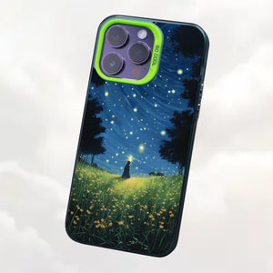 【BUY 4 ONLY PAY FOR 2】So Cool Case for iPhone with Unique Design, starry night Hard Back + Soft Frame with Independent Button Protective Case for iPhone -glowing stars person in the grass