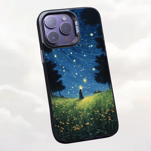 【BUY 4 ONLY PAY FOR 2】So Cool Case for iPhone with Unique Design, starry night Hard Back + Soft Frame with Independent Button Protective Case for iPhone -glowing stars person in the grass