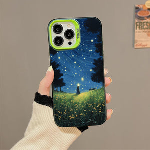 【BUY 4 ONLY PAY FOR 2】So Cool Case for iPhone with Unique Design, starry night Hard Back + Soft Frame with Independent Button Protective Case for iPhone -glowing stars person in the grass