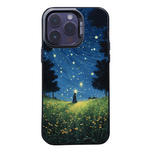 【BUY 4 ONLY PAY FOR 2】So Cool Case for iPhone with Unique Design, starry night Hard Back + Soft Frame with Independent Button Protective Case for iPhone -glowing stars person in the grass