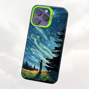 【BUY 4 ONLY PAY FOR 2】So Cool Case for iPhone with Unique Design, starry night Hard Back + Soft Frame with Independent Button Protective Case for iPhone -man flying a kite under a starry sky