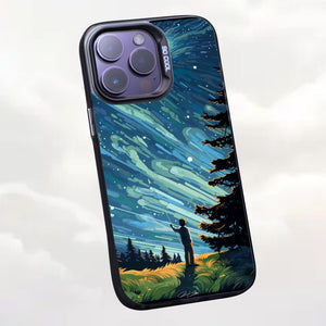 【BUY 4 ONLY PAY FOR 2】So Cool Case for iPhone with Unique Design, starry night Hard Back + Soft Frame with Independent Button Protective Case for iPhone -man flying a kite under a starry sky